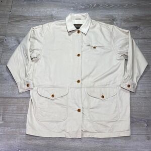 Eddie Bauer Jacket Men Large Beige Cotton Linen Utility Field Coat Chore Safari
